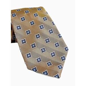 Jos A Banks Executive Collection 100% Silk Blue &Gold Tie 3.5” X 59” Geometric